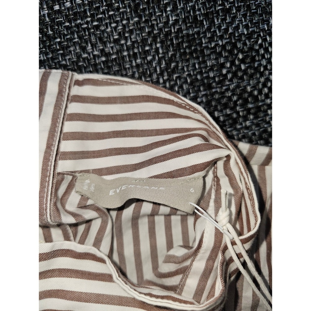 Everlane Mock Neck Ruffle Blouse Womens 6 Brown Striped New Cotton Button Back - Picture 6 of 7